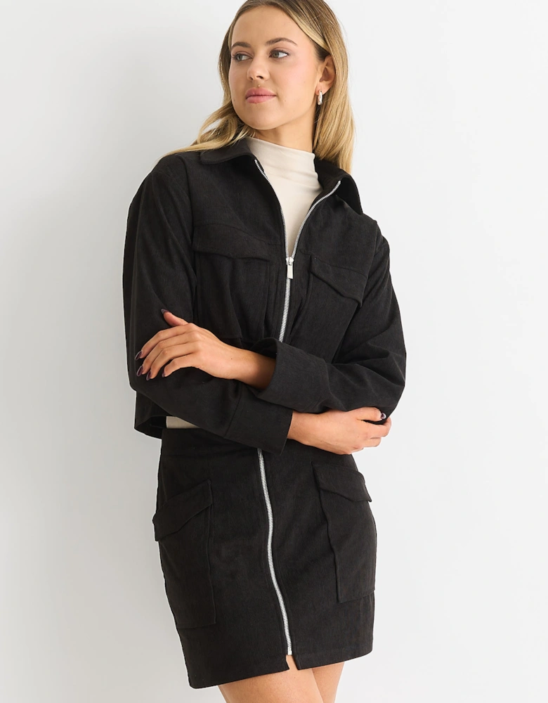 Cord Zip Up Mini Skirt