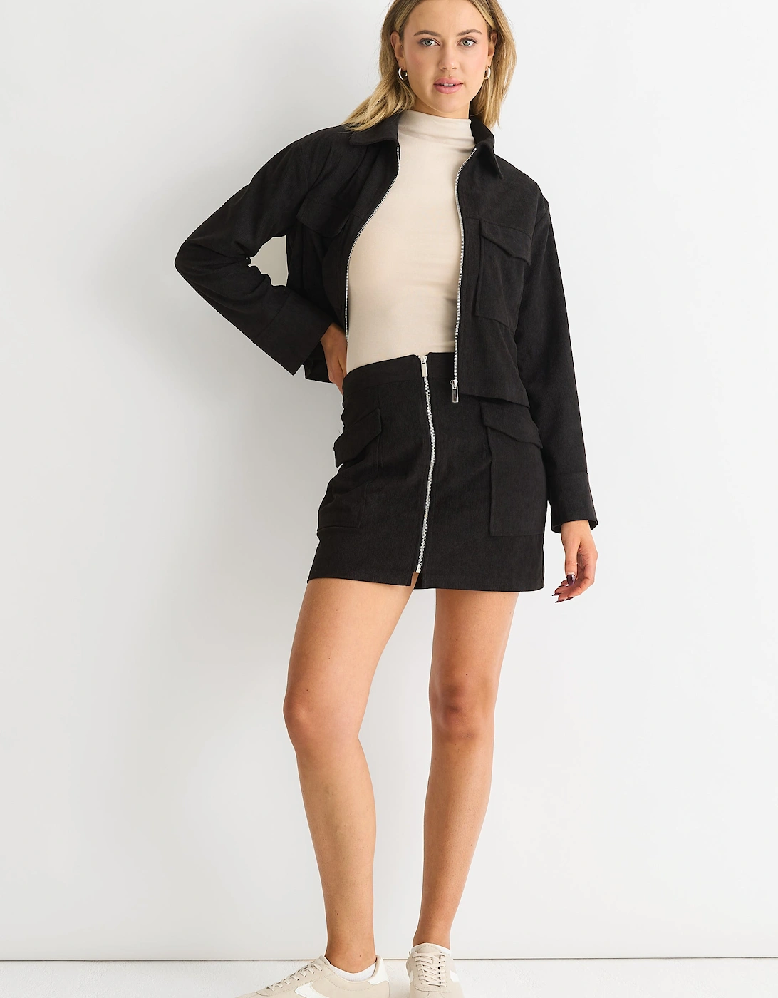 Cord Zip Up Mini Skirt
