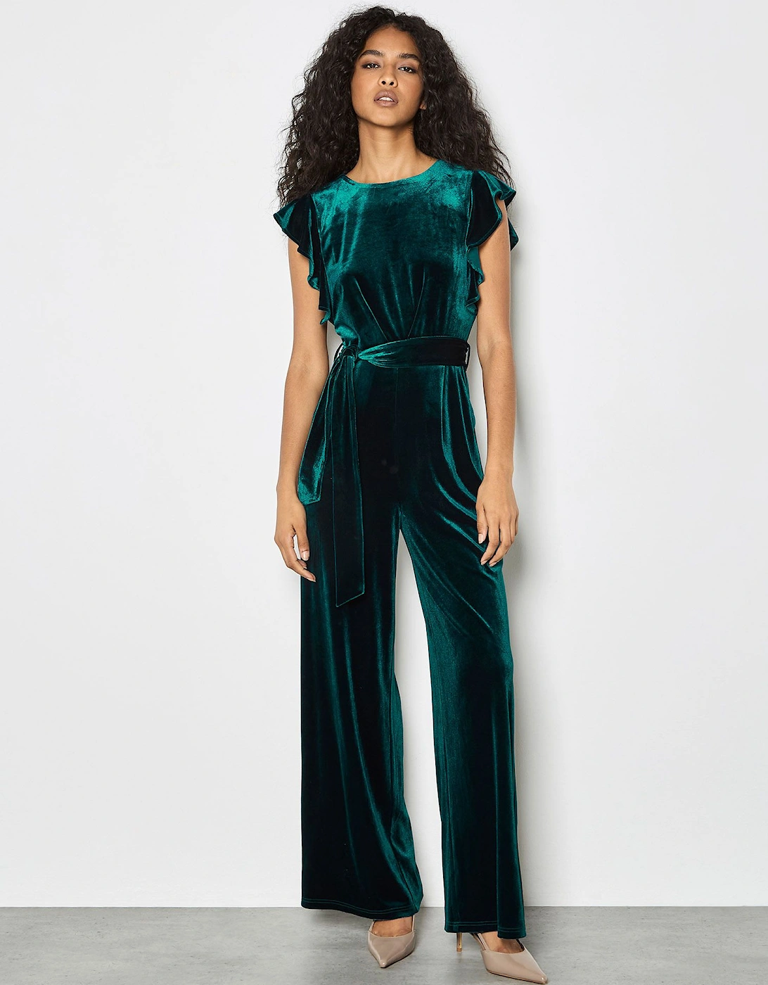 Wide Leg Velvet Ruffle Jumpsuit, 2 of 1