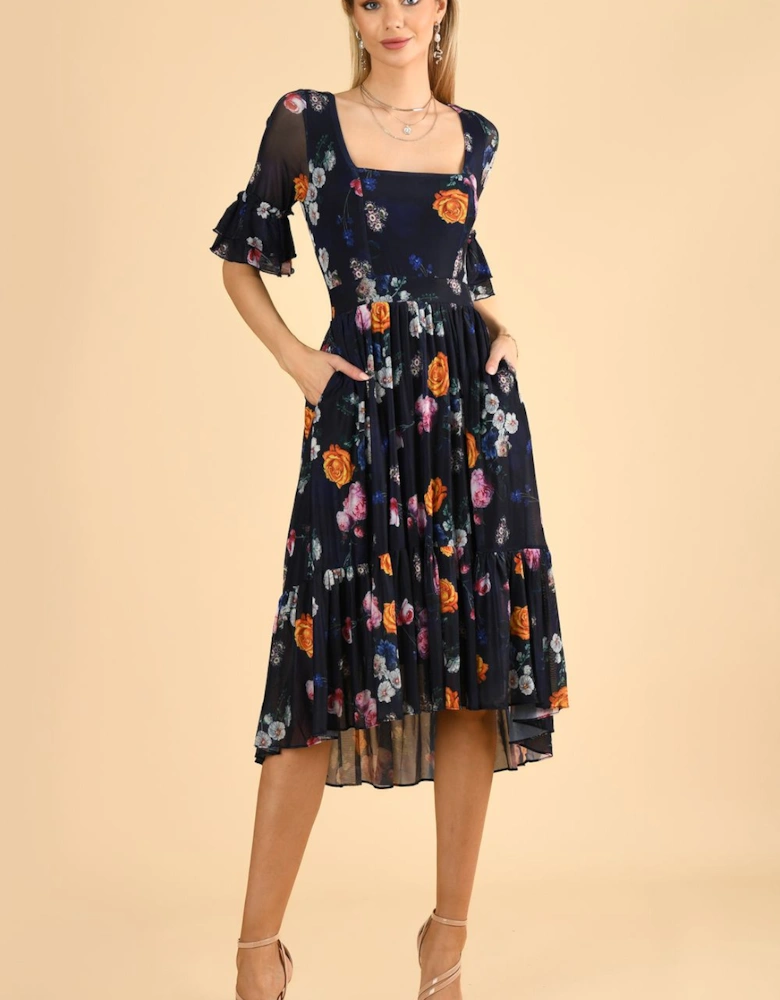 Carlene Mesh Square Neck Midi Dress