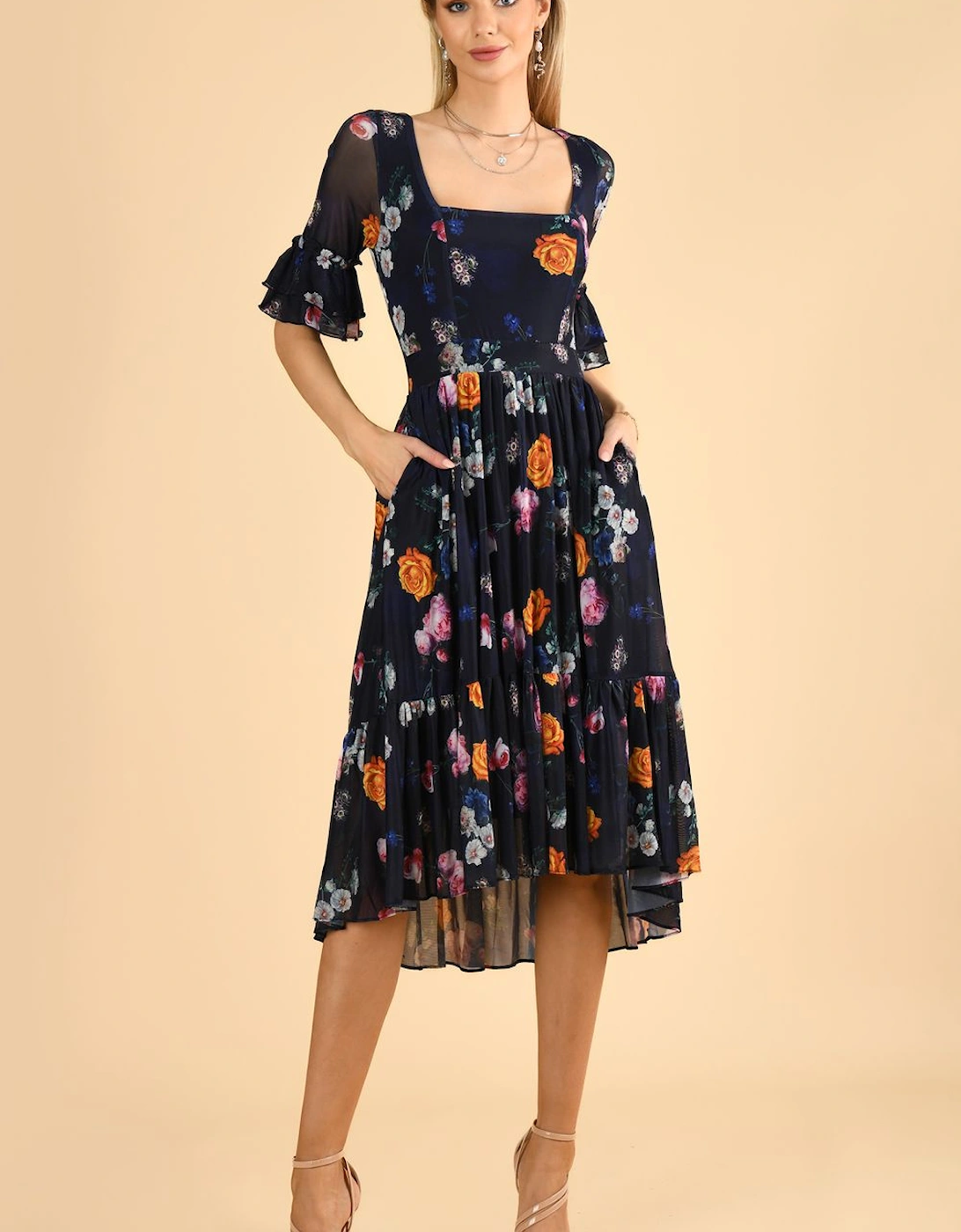 Carlene Mesh Square Neck Midi Dress, 2 of 1