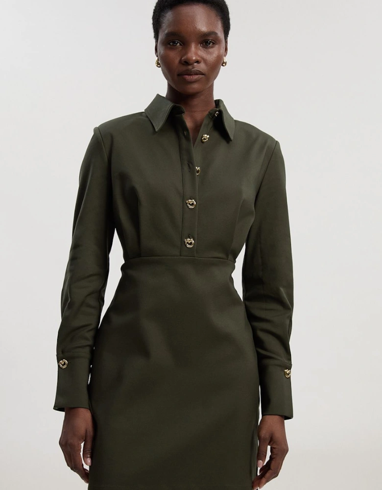 Techno Cotton With Gold Hardware Detail Collared Woven Mini Dress