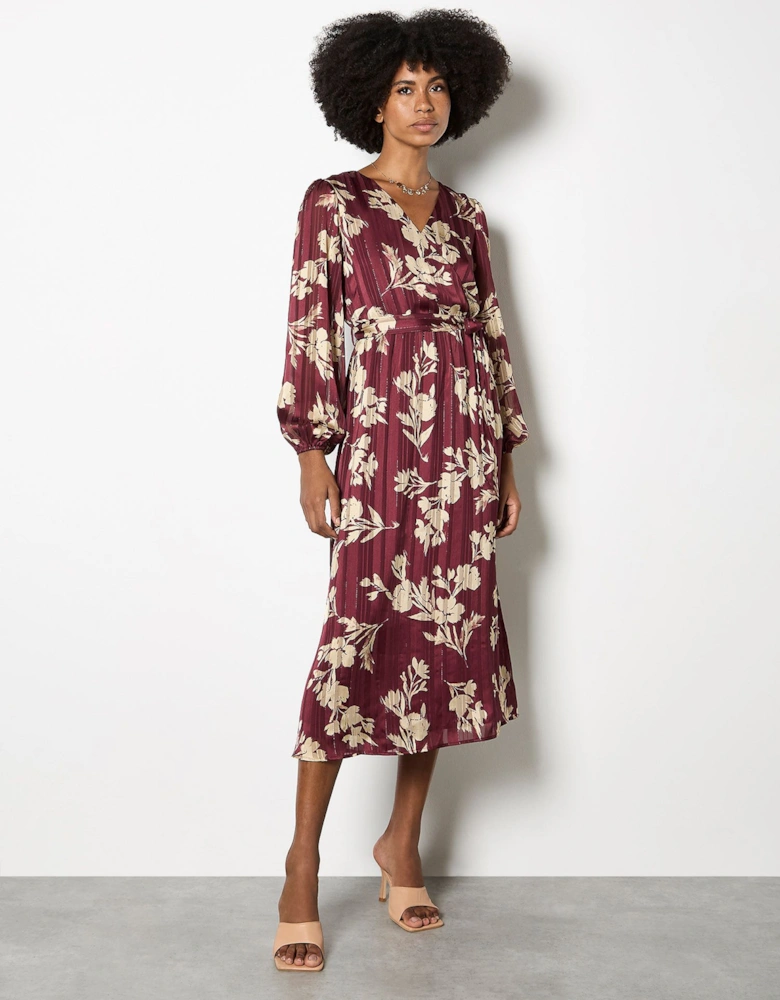 Satin Shimmer Floral Wrap Midaxi Dress