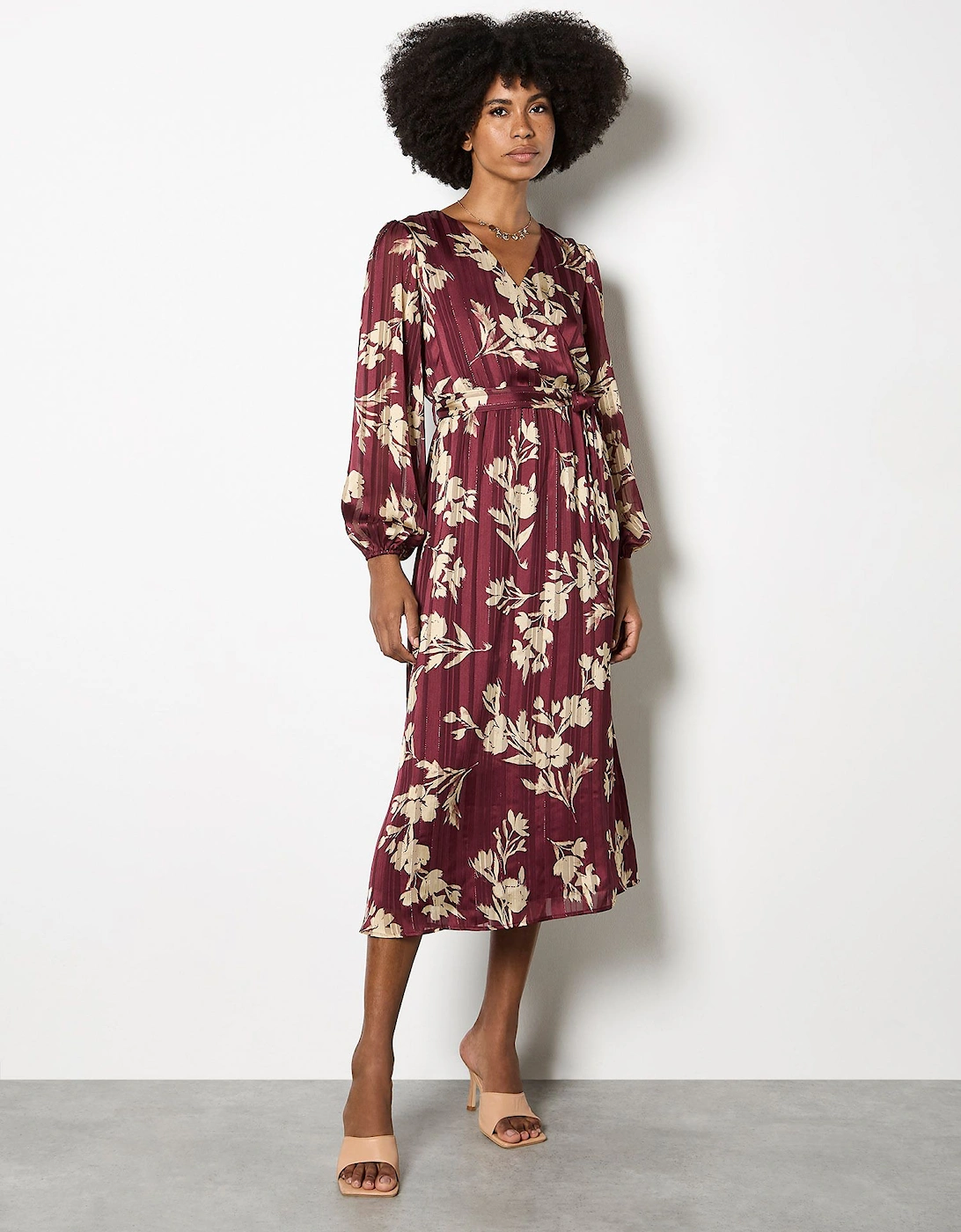 Satin Shimmer Floral Wrap Midaxi Dress, 2 of 1