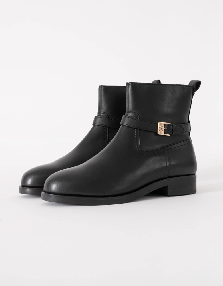 TH Buckle Womens Riding Leather Booties - Black