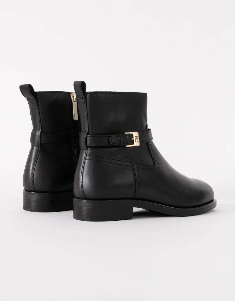 TH Buckle Womens Riding Leather Booties - Black