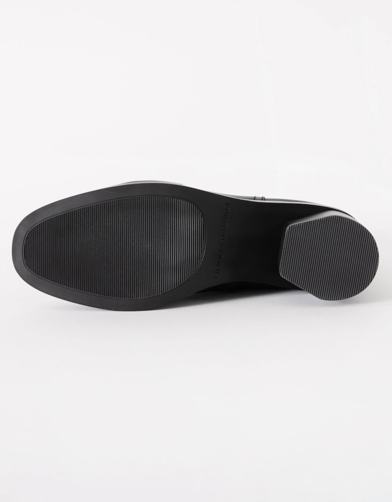 Womens Buckle Leather Mid-Heel Booties - Black