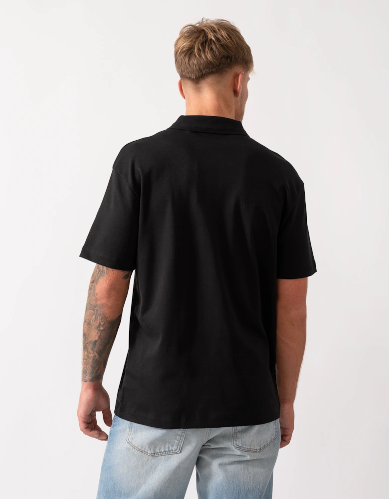 HUGO Deabono Mens Interlock Cotton Polo Shirt with Stacked Logo - Black 002