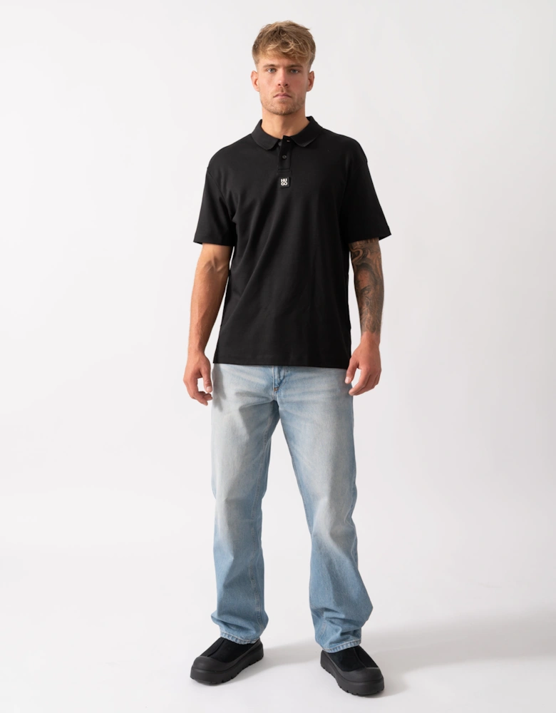 HUGO Deabono Mens Interlock Cotton Polo Shirt with Stacked Logo - Black 002