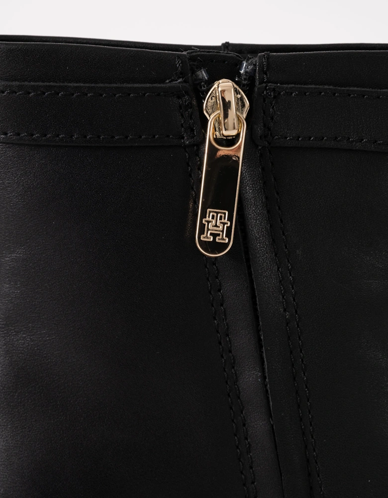 Womens Buckle Leather Mid-Heel Booties - Black