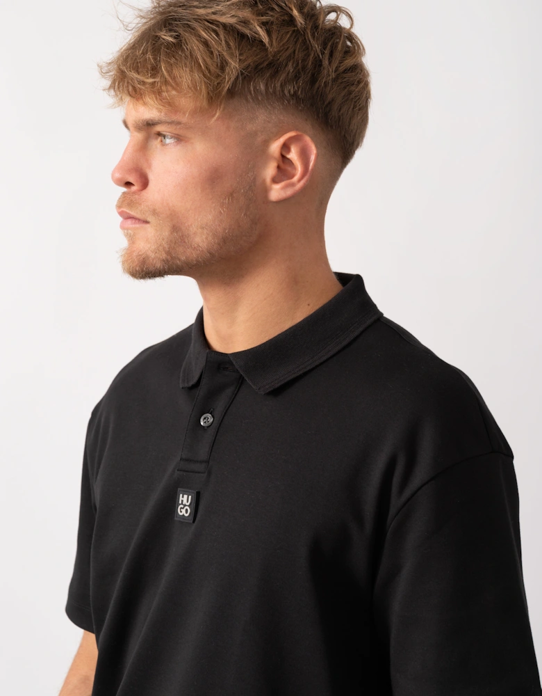 HUGO Deabono Mens Interlock Cotton Polo Shirt with Stacked Logo - Black 002