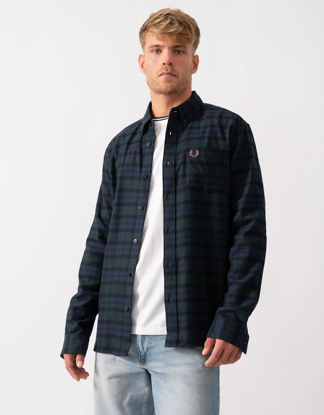 Fred Perry Men's Navy Blackwatch Tartan Brushed Twill Shirt - Blackwatch Tartan 37A - : 42/Regular Extra Large