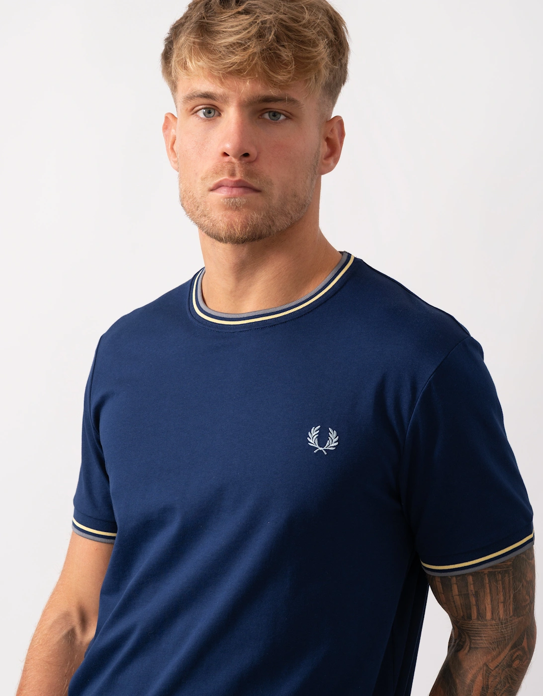 Mens Twin Tipped T-Shirt  - French Navy/Champion's Gold/Stockport Blue 48A