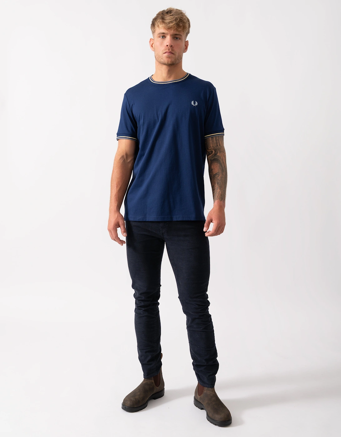 Mens Twin Tipped T-Shirt  - French Navy/Champion's Gold/Stockport Blue 48A