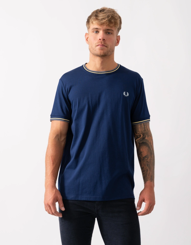 Mens Twin Tipped T-Shirt  - French Navy/Champion's Gold/Stockport Blue 48A