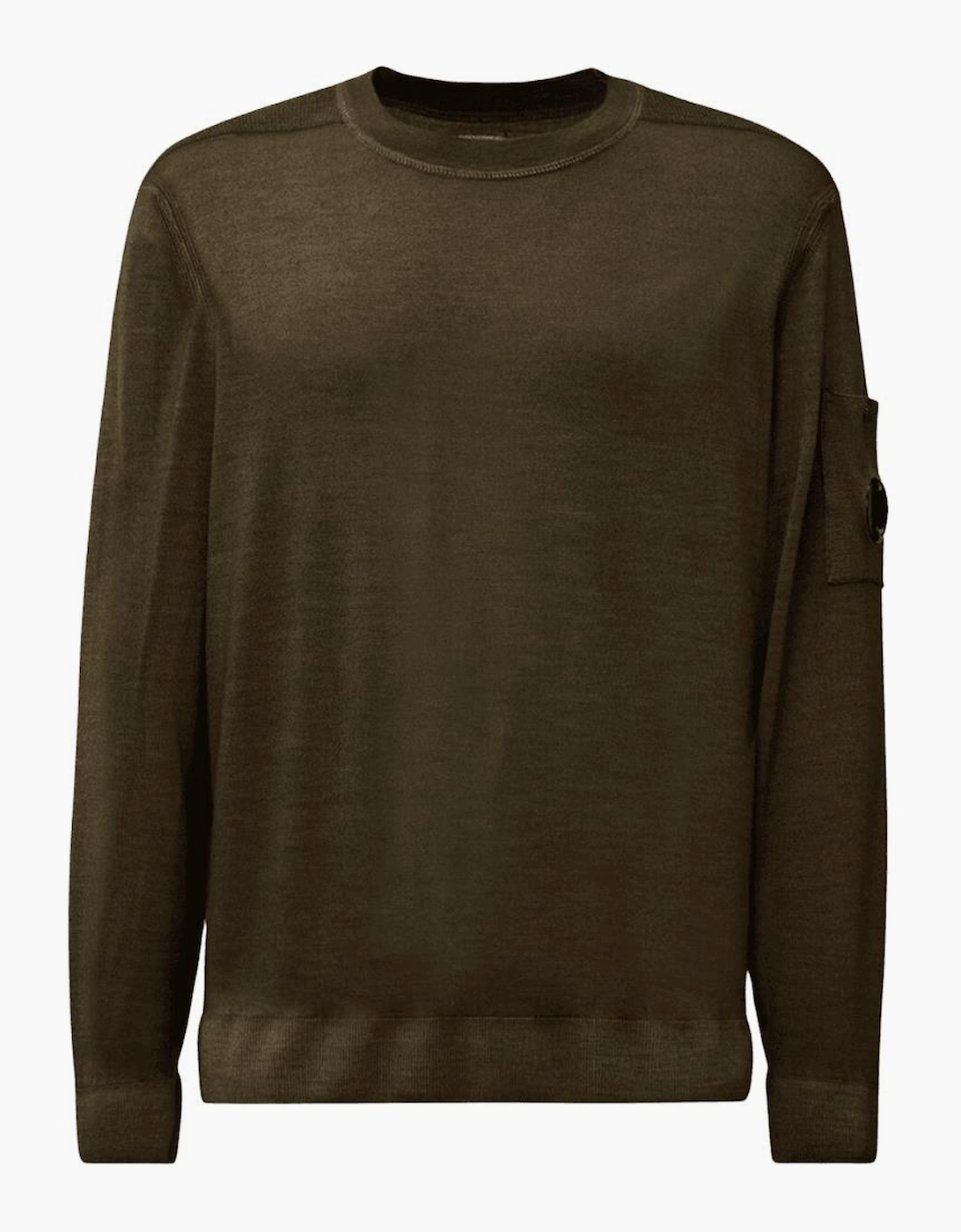 CP Company Men's Merino Wool Lens Logo Khaki Knitwear Sweater - Green - Size: 36