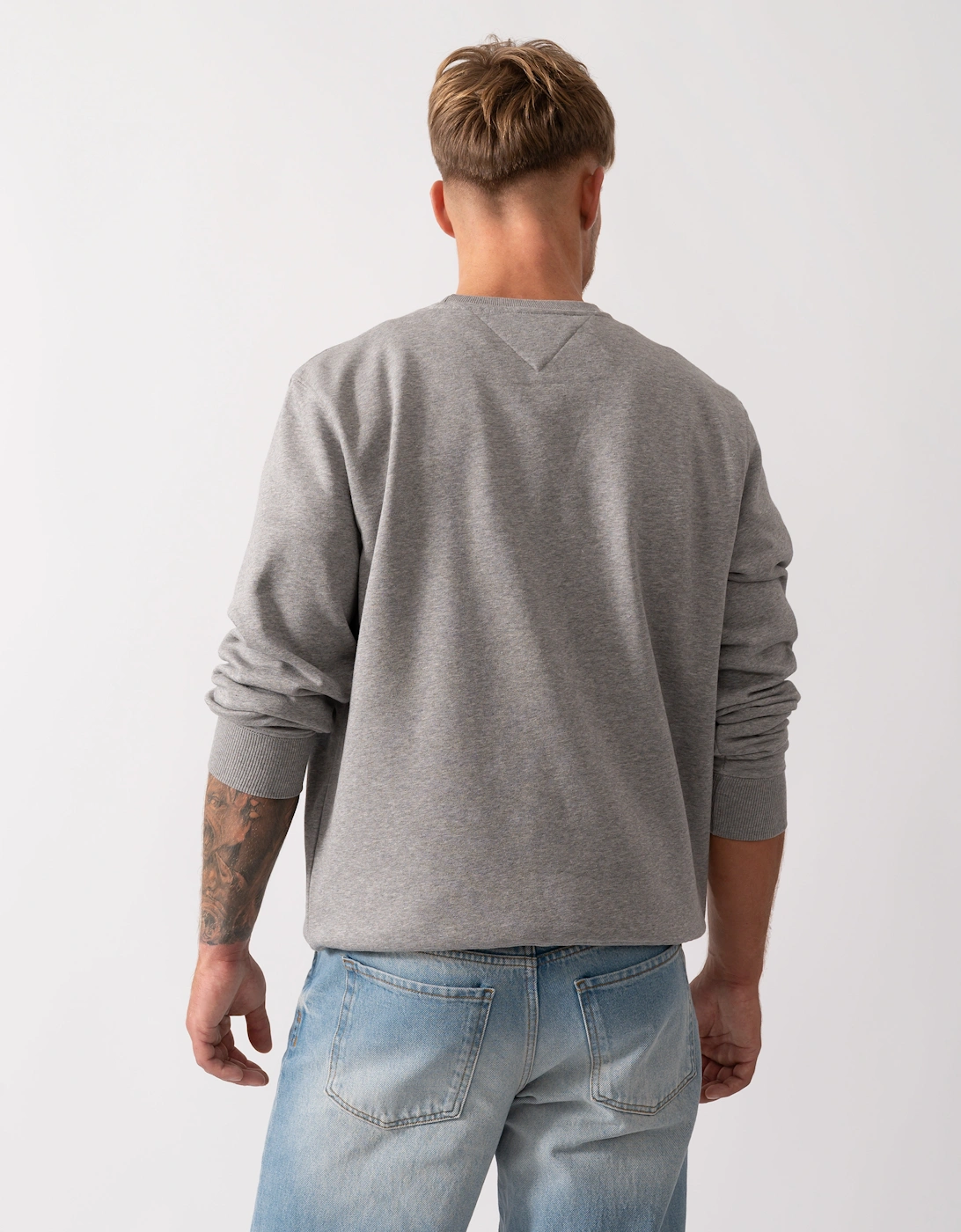 Small Crest Outline Mens Crew Sweatshirt - Medium Grey Heather