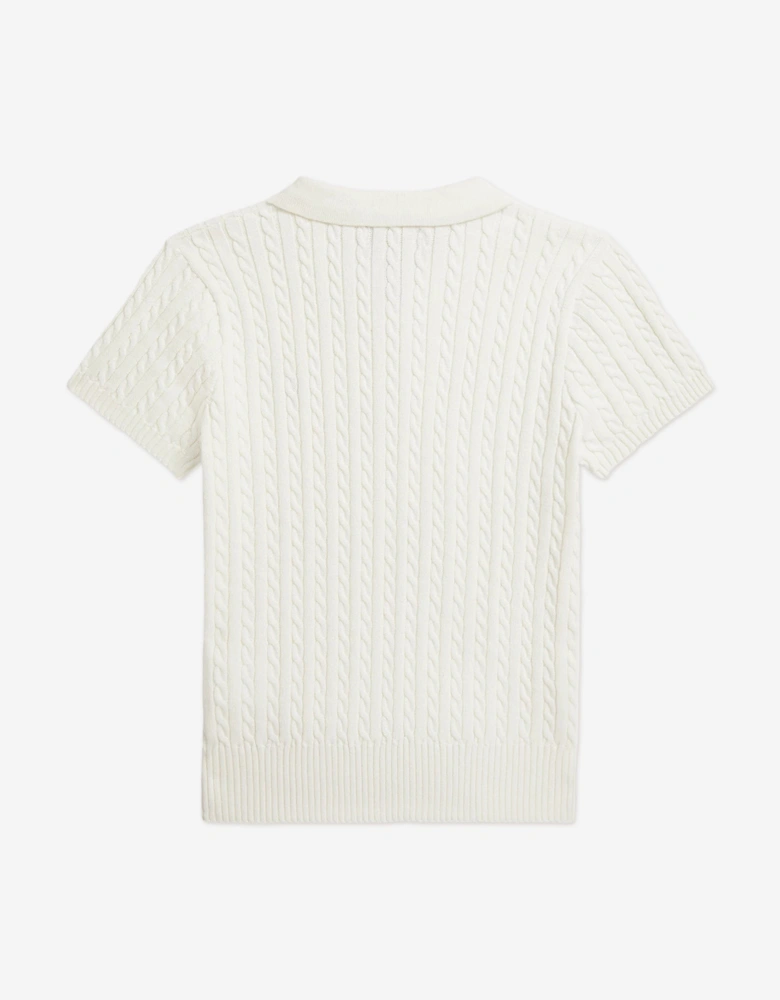 Girls Mini Cable Knit Polo Shirt in White