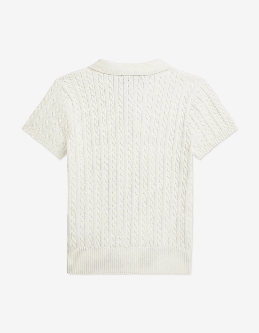 Girls Mini Cable Knit Polo Shirt in White