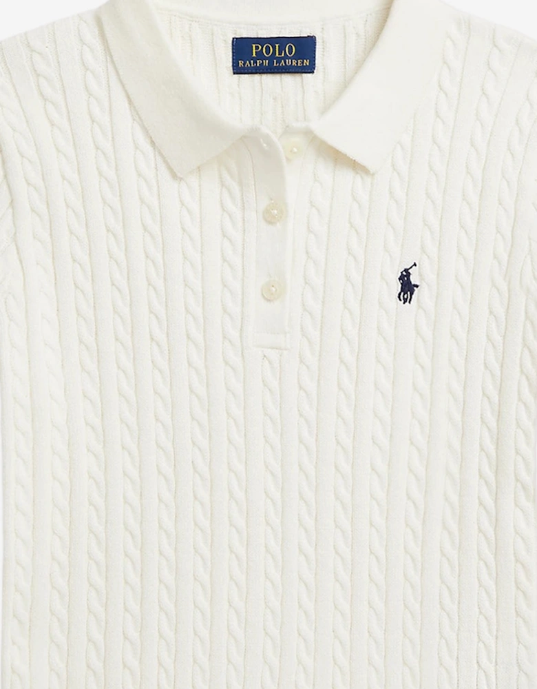 Girls Mini Cable Knit Polo Shirt in White