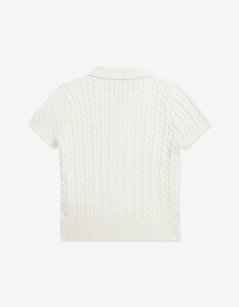 Girls Cable Knit Polo Shirt in White