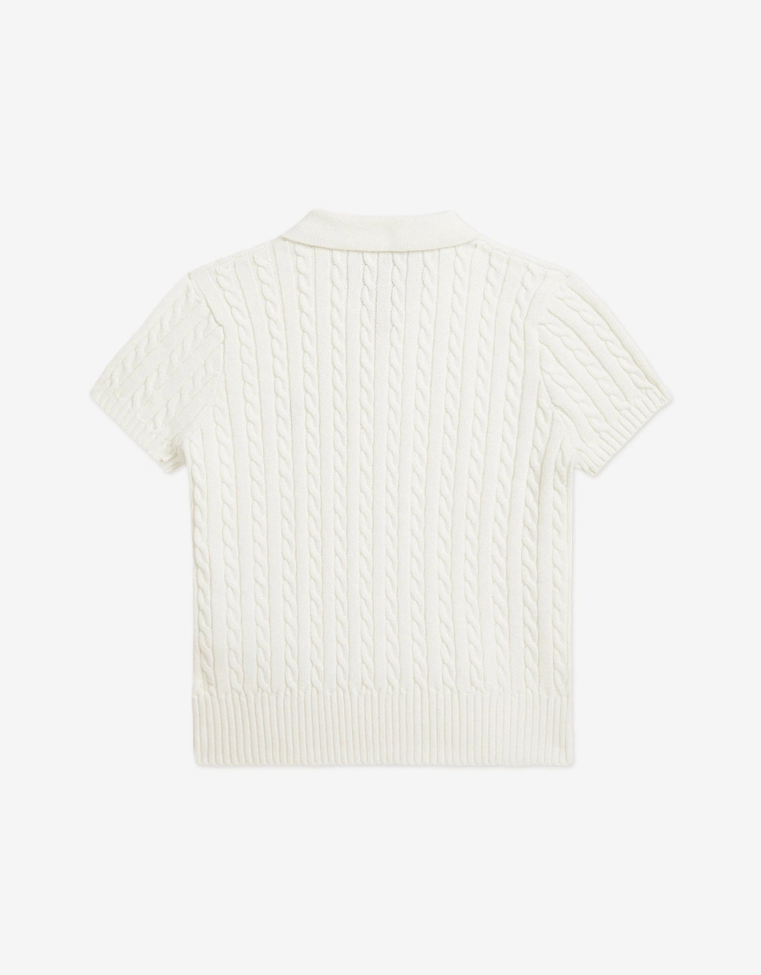 Girls Cable Knit Polo Shirt in White