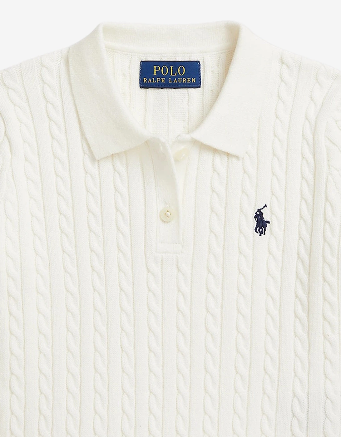 Girls Cable Knit Polo Shirt in White