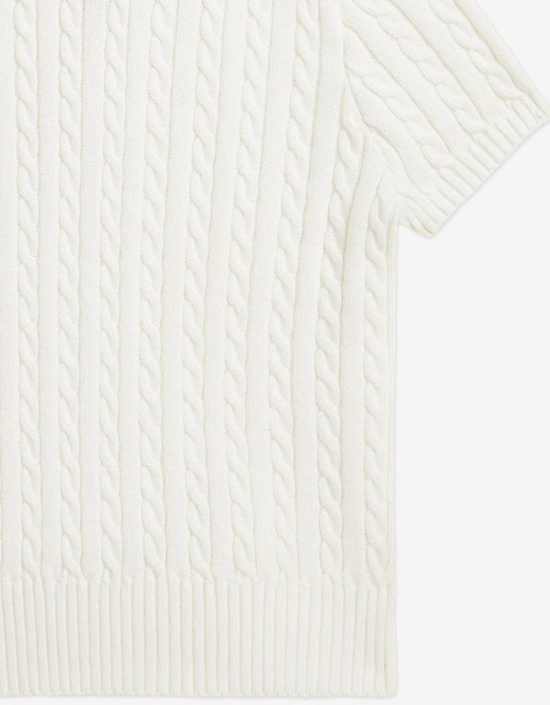 Girls Cable Knit Polo Shirt in White