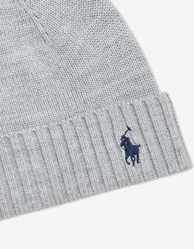 Boys Merino Wool Beanie Hat in Grey