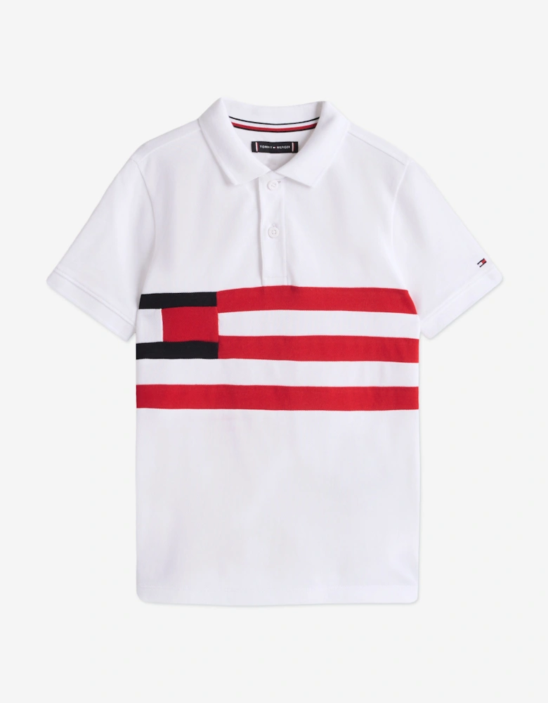 Boys Flag Colourblock Polo Shirt in White