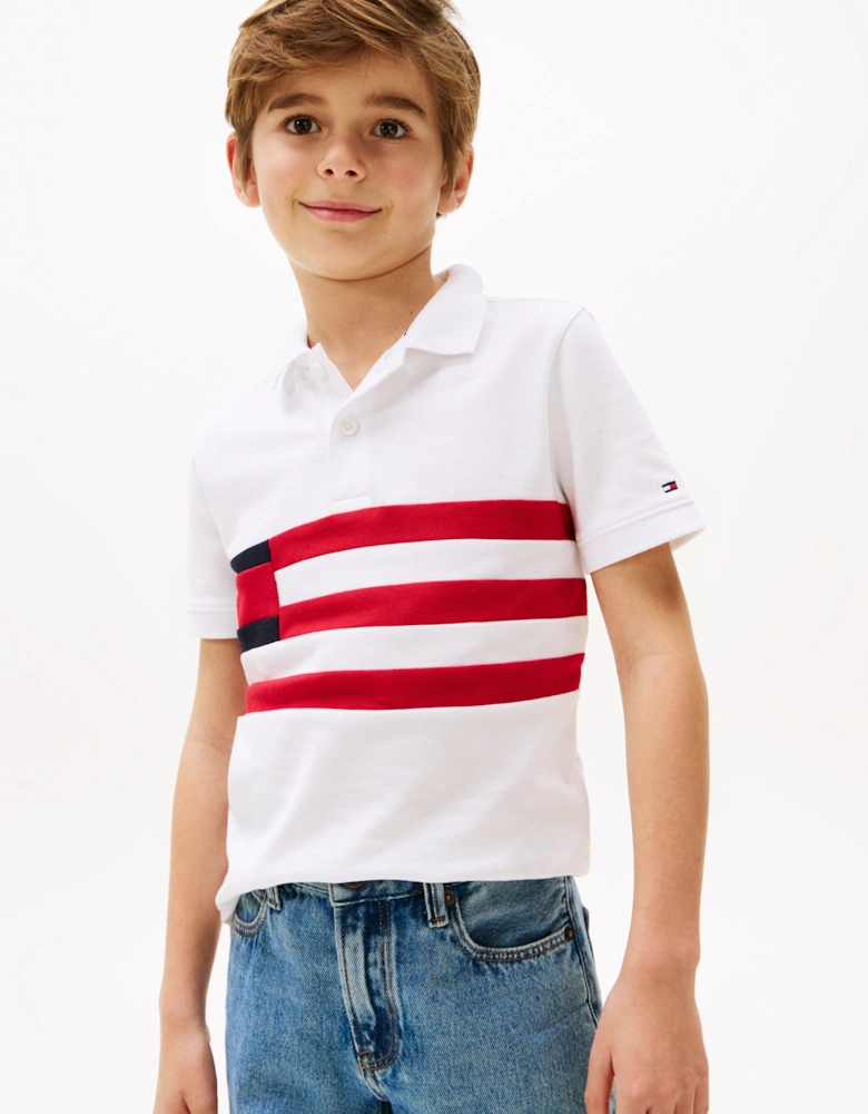 Boys Flag Colourblock Polo Shirt in White