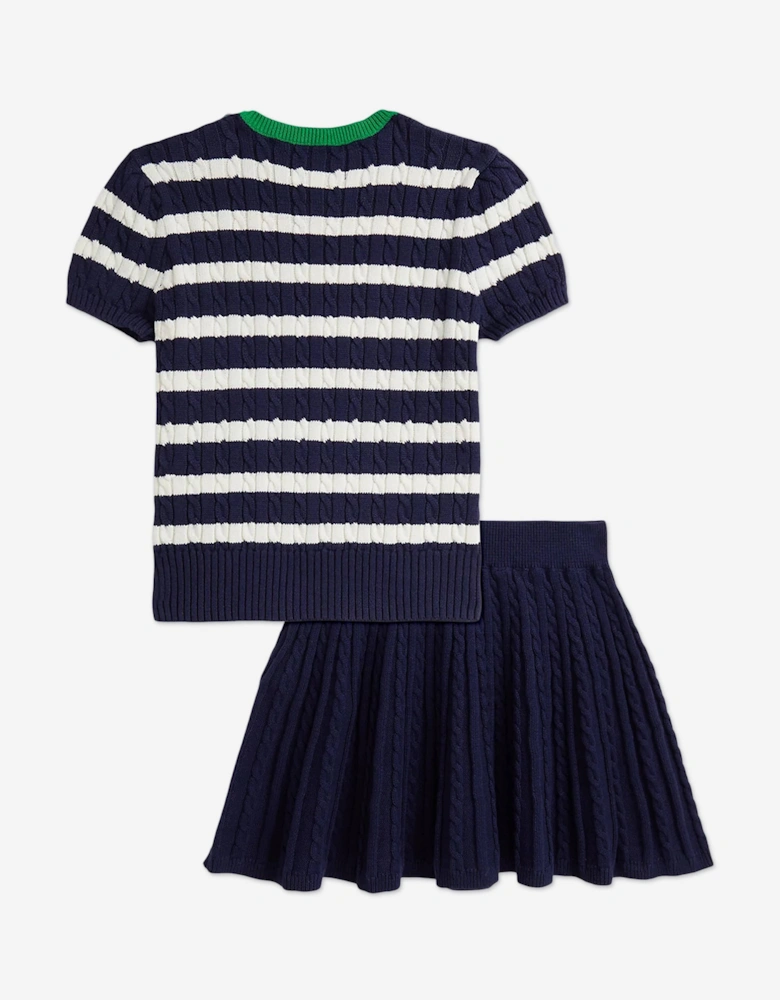 Girls Mini Cable Knit Skirt Set in Navy