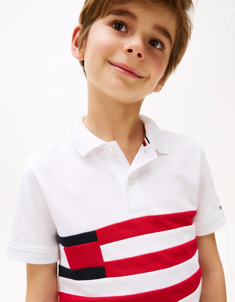 Boys Flag Colourblock Polo Shirt in White