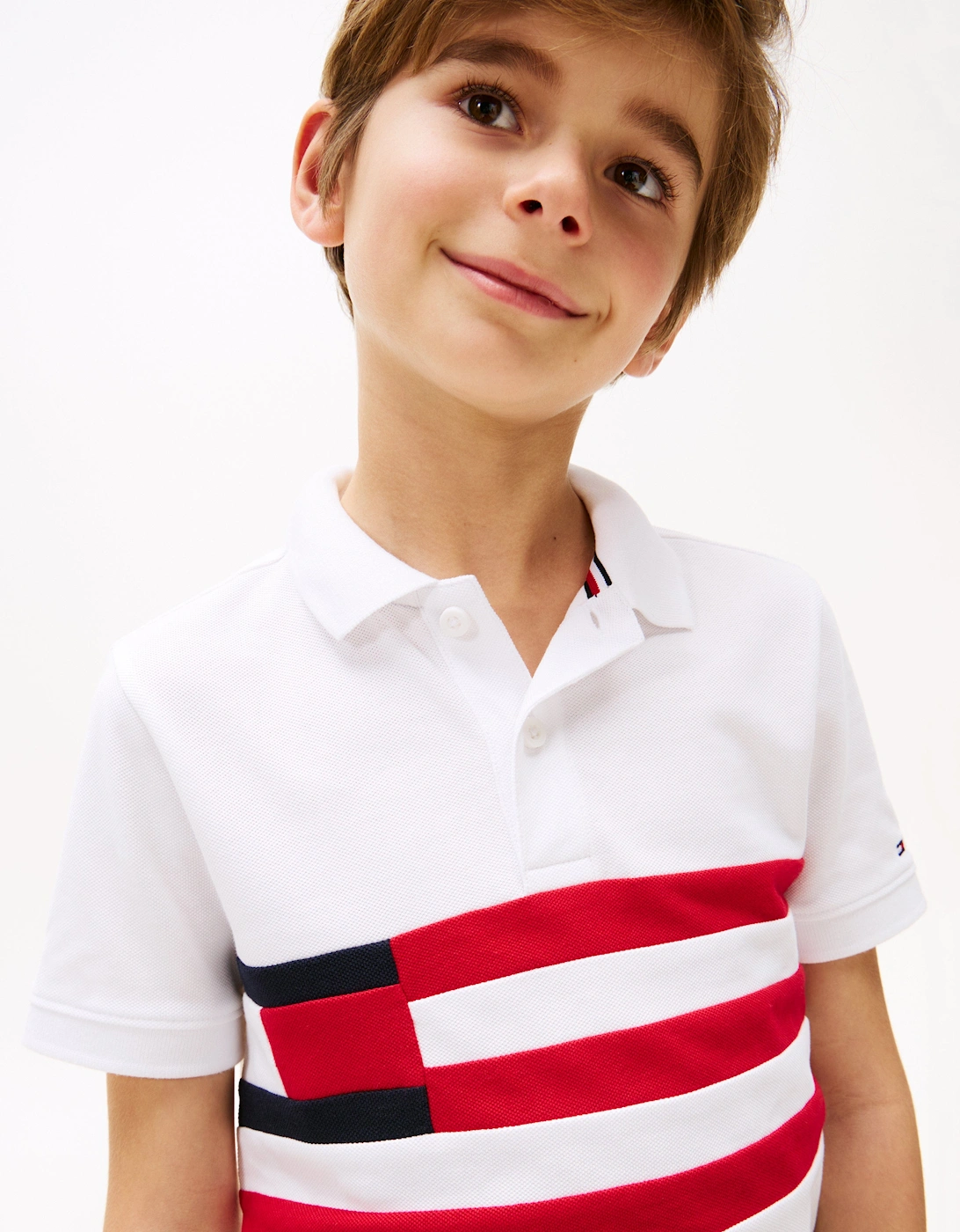 Boys Flag Colourblock Polo Shirt in White
