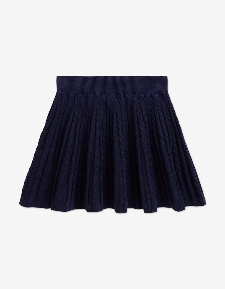 Girls Mini Cable Knit Skirt Set in Navy