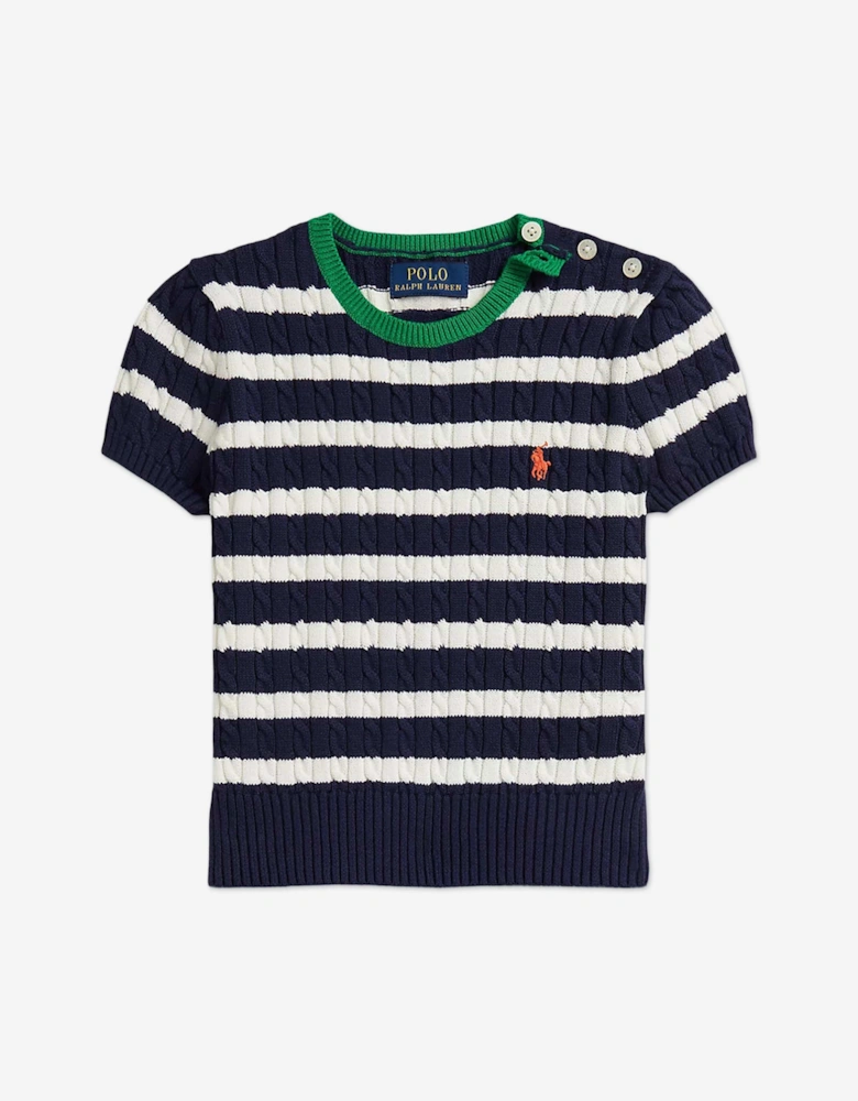 Girls Mini Cable Knit Skirt Set in Navy