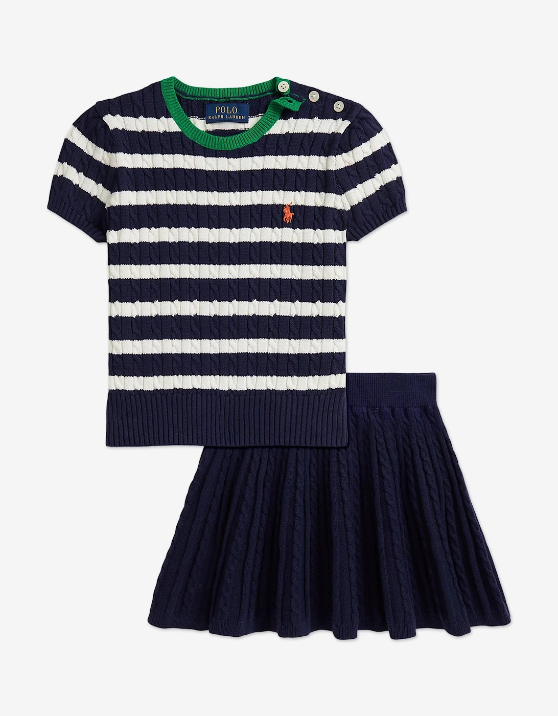 Girls Mini Cable Knit Skirt Set in Navy, 6 of 5