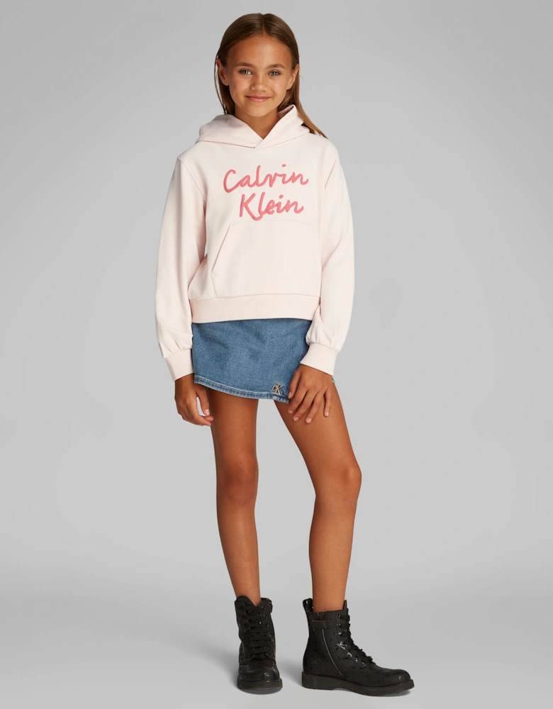 Girls Script Logo Hoodie in Pink