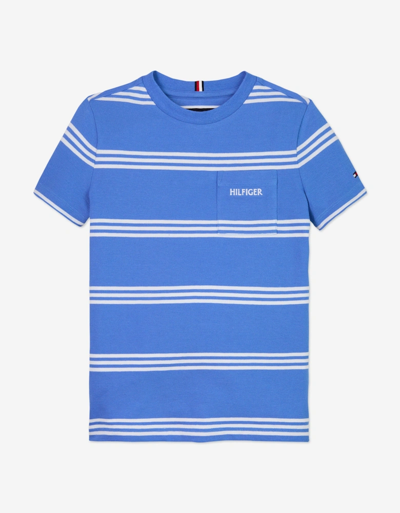 Boys Striped Pique T-Shirt in Blue
