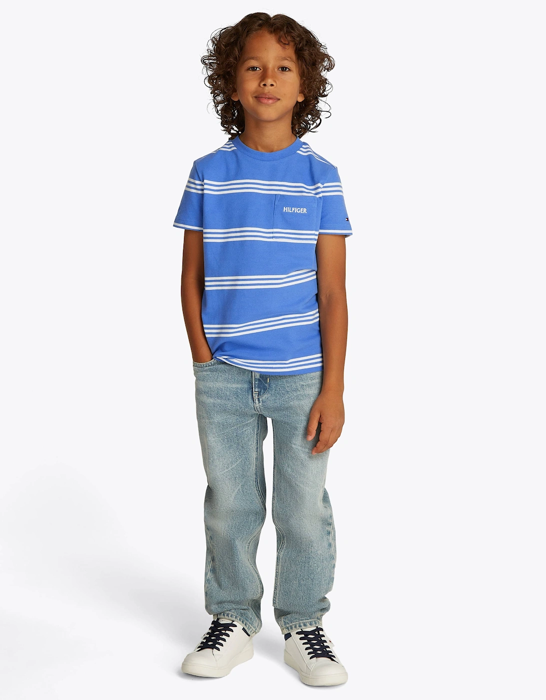 Boys Striped Pique T-Shirt in Blue