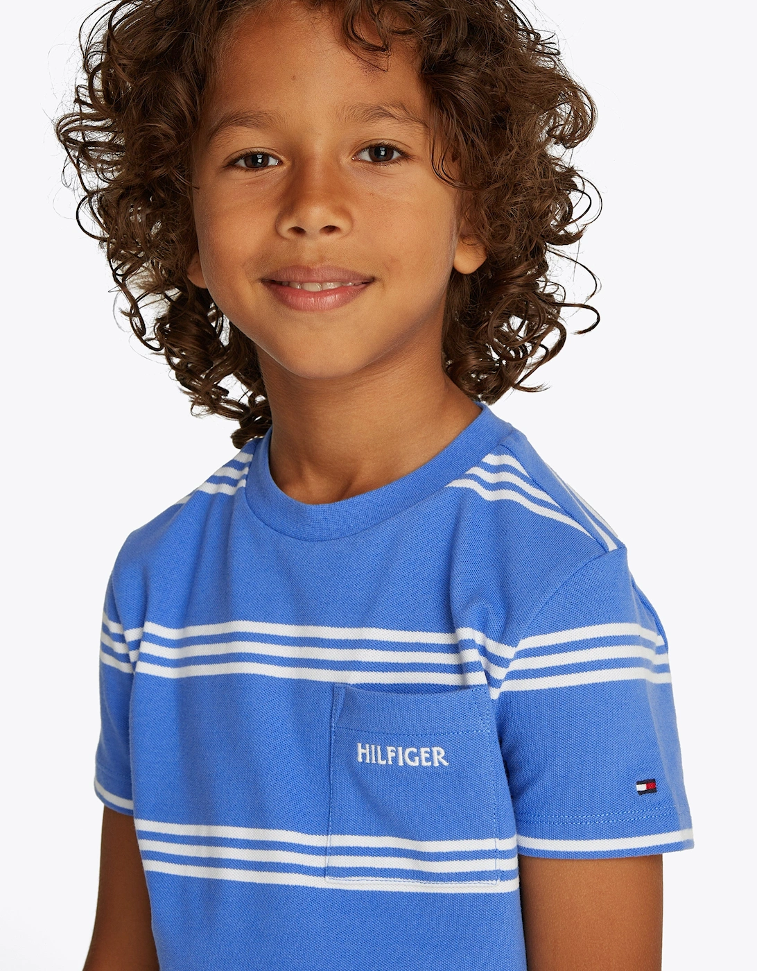 Boys Striped Pique T-Shirt in Blue