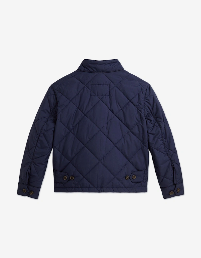 Boys Quilted Logo Jacket in Navy