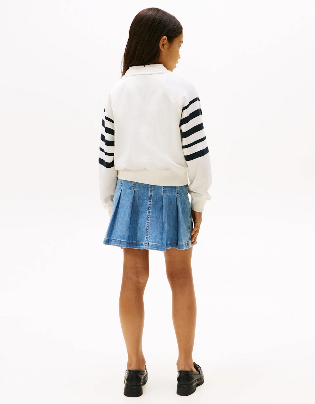 Girls Striped Logo Sweatshirt in Navy