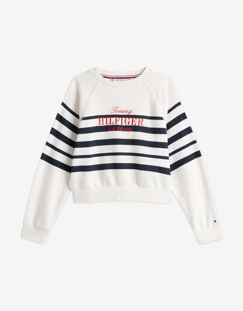 Girls Striped Logo Sweatshirt in Navy