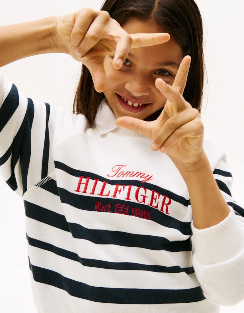 Girls Striped Logo Sweatshirt in Navy