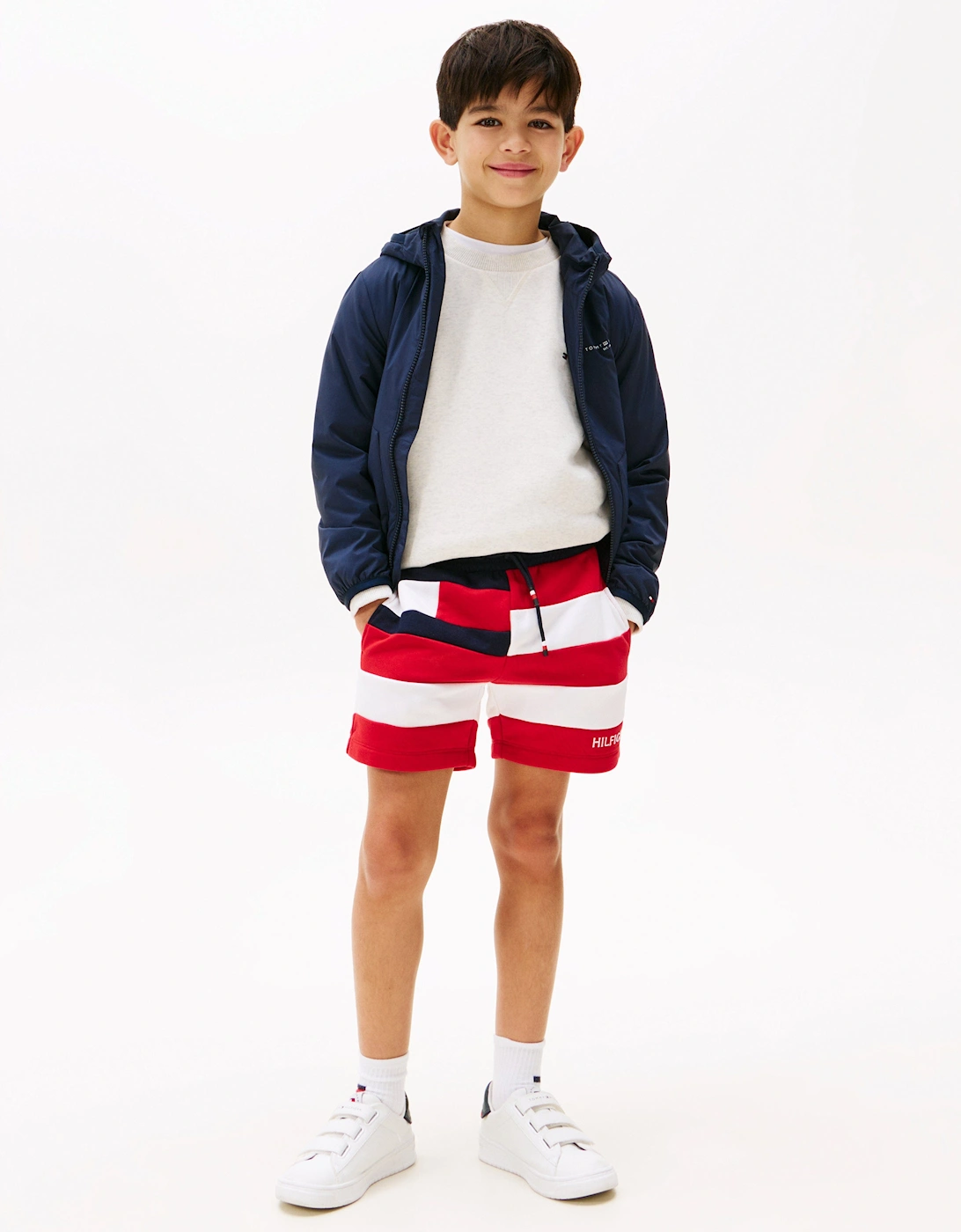 Boys Flag All Over Stripe Shorts in Red