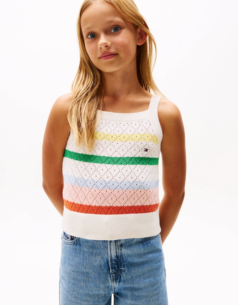 Girls Striped Crochet Top in Multicolour