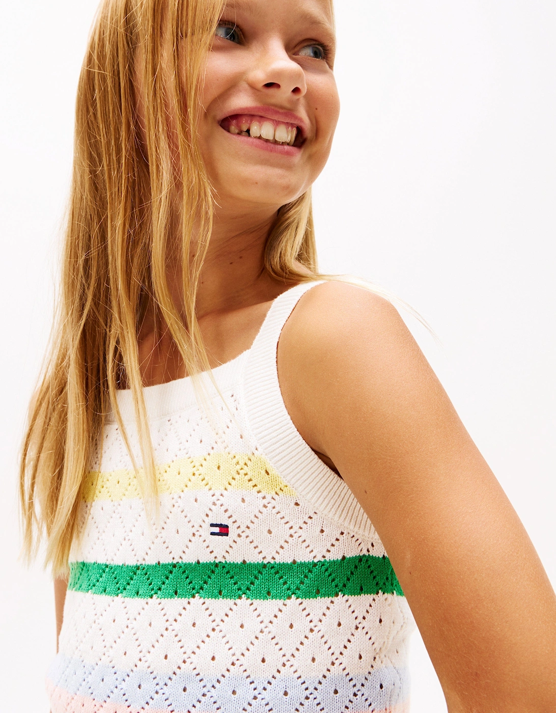 Girls Striped Crochet Top in Multicolour