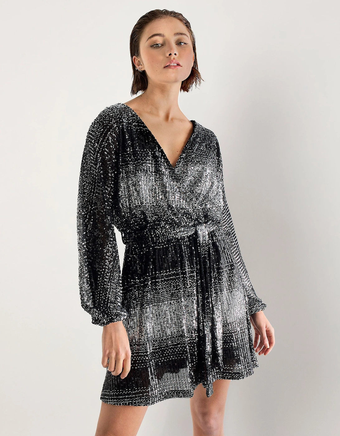 Ombre Sequin Wrap Mini Dress, 2 of 1