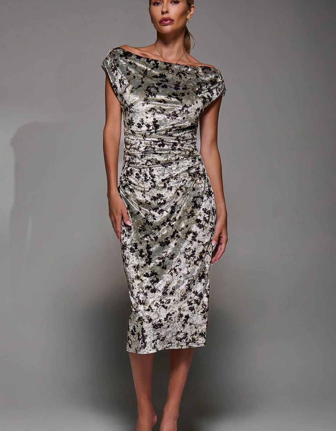 Velvet Print Ruched Bodycon Dress, 2 of 1